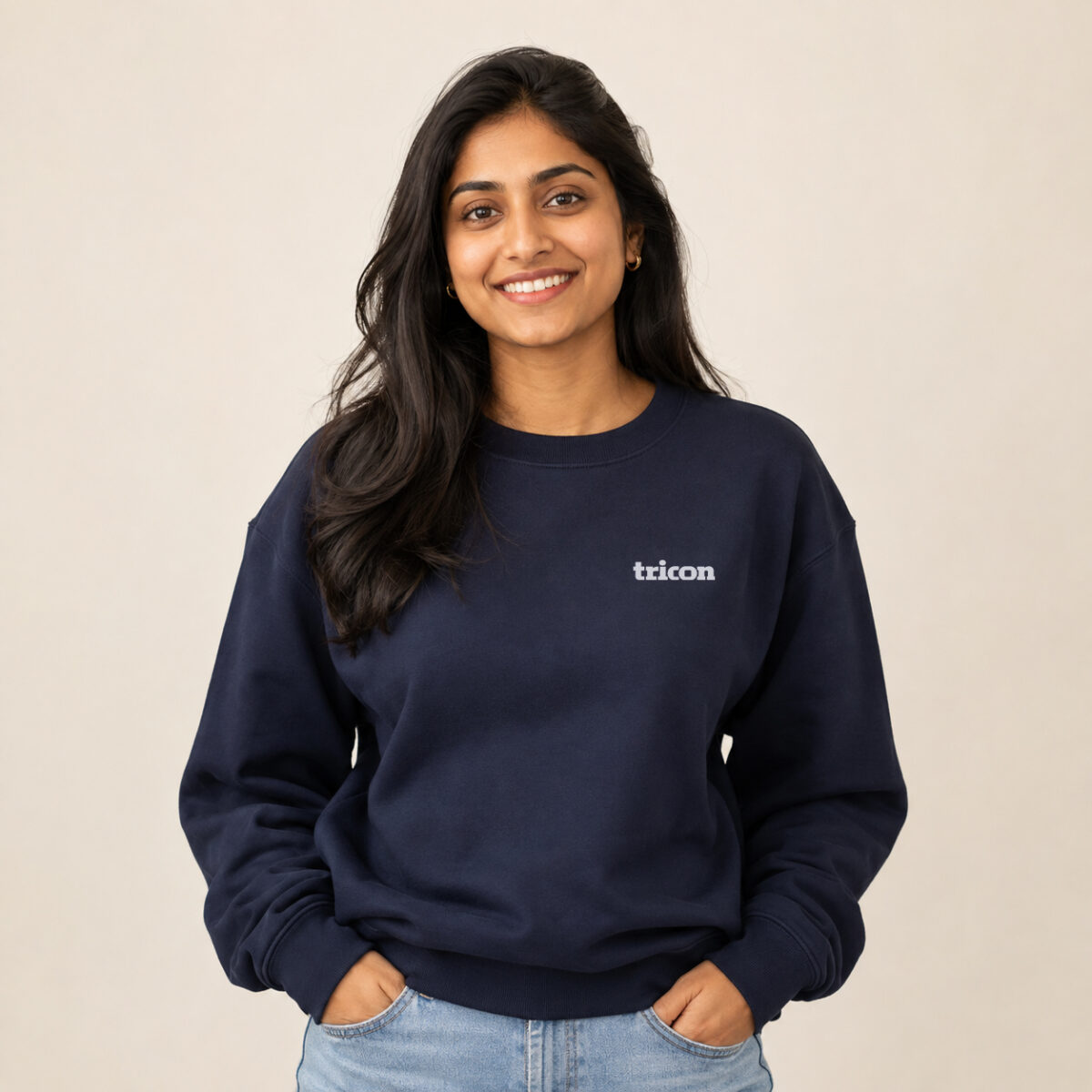 Unisex Navy Embroidered Crewneck Sweater