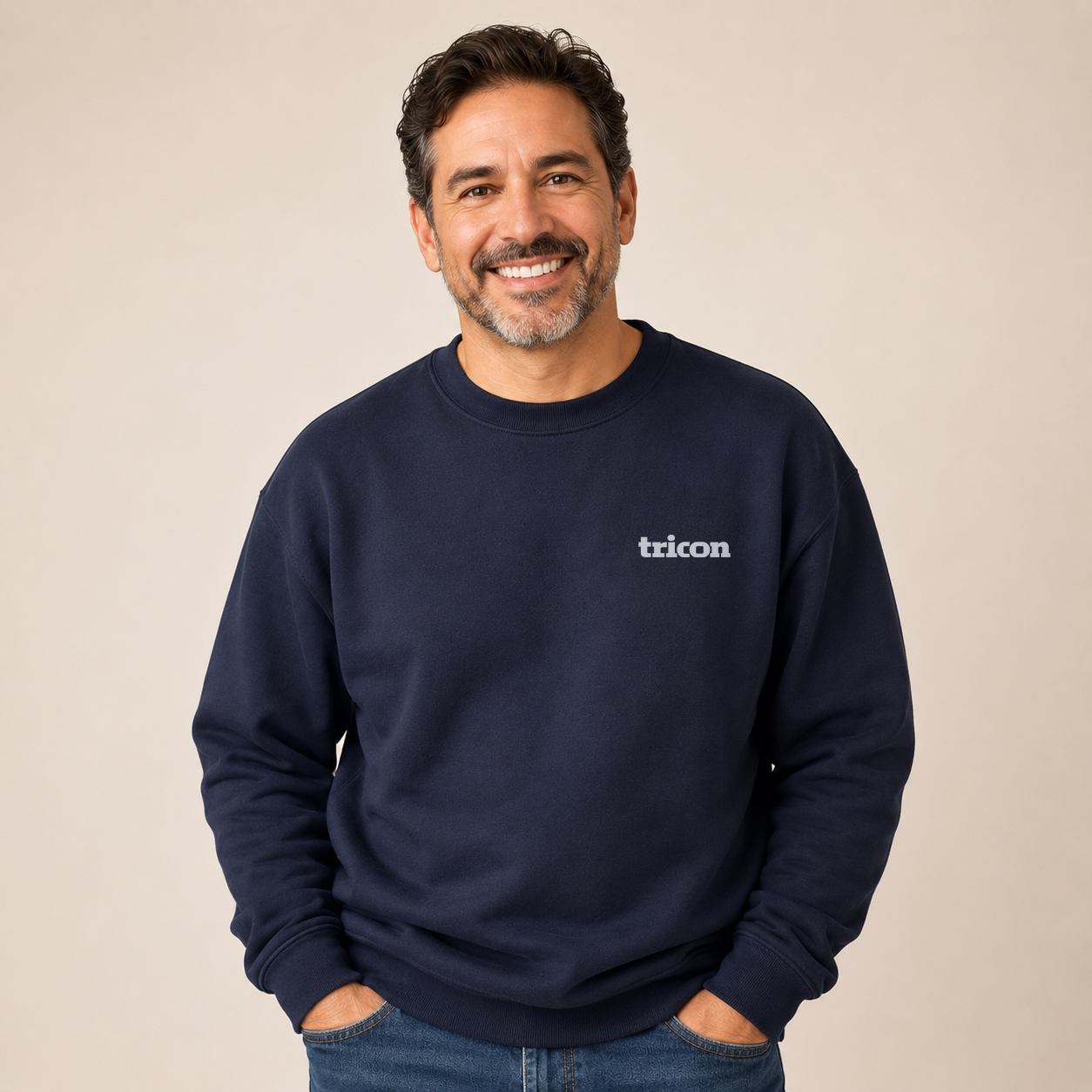 Unisex Navy Embroidered Crewneck Sweater - Image 2